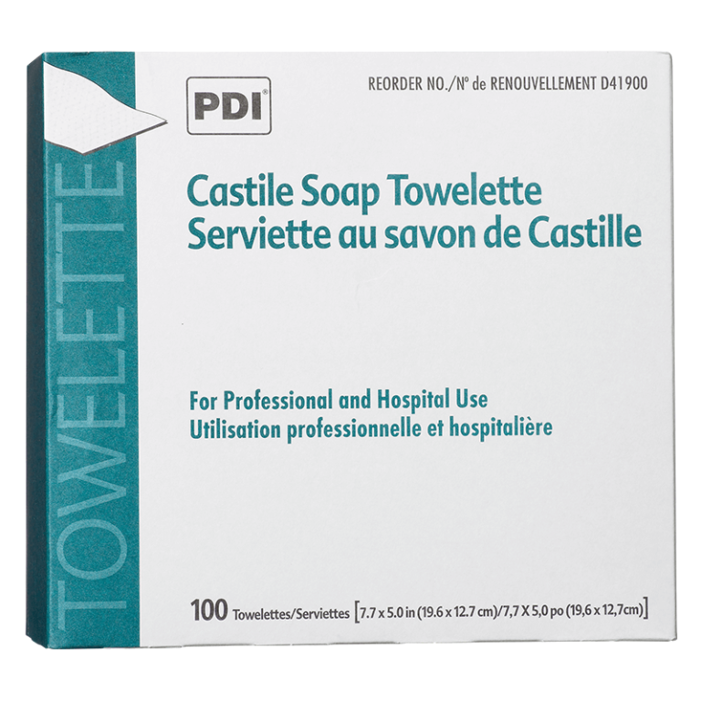 PDI Healthcare D41900 Castile Soap Wipe with Coconut Oil, Premoistened Facial Cleansing Towelette for Travel, 5 in x 7.7 in Size, Pack of 100