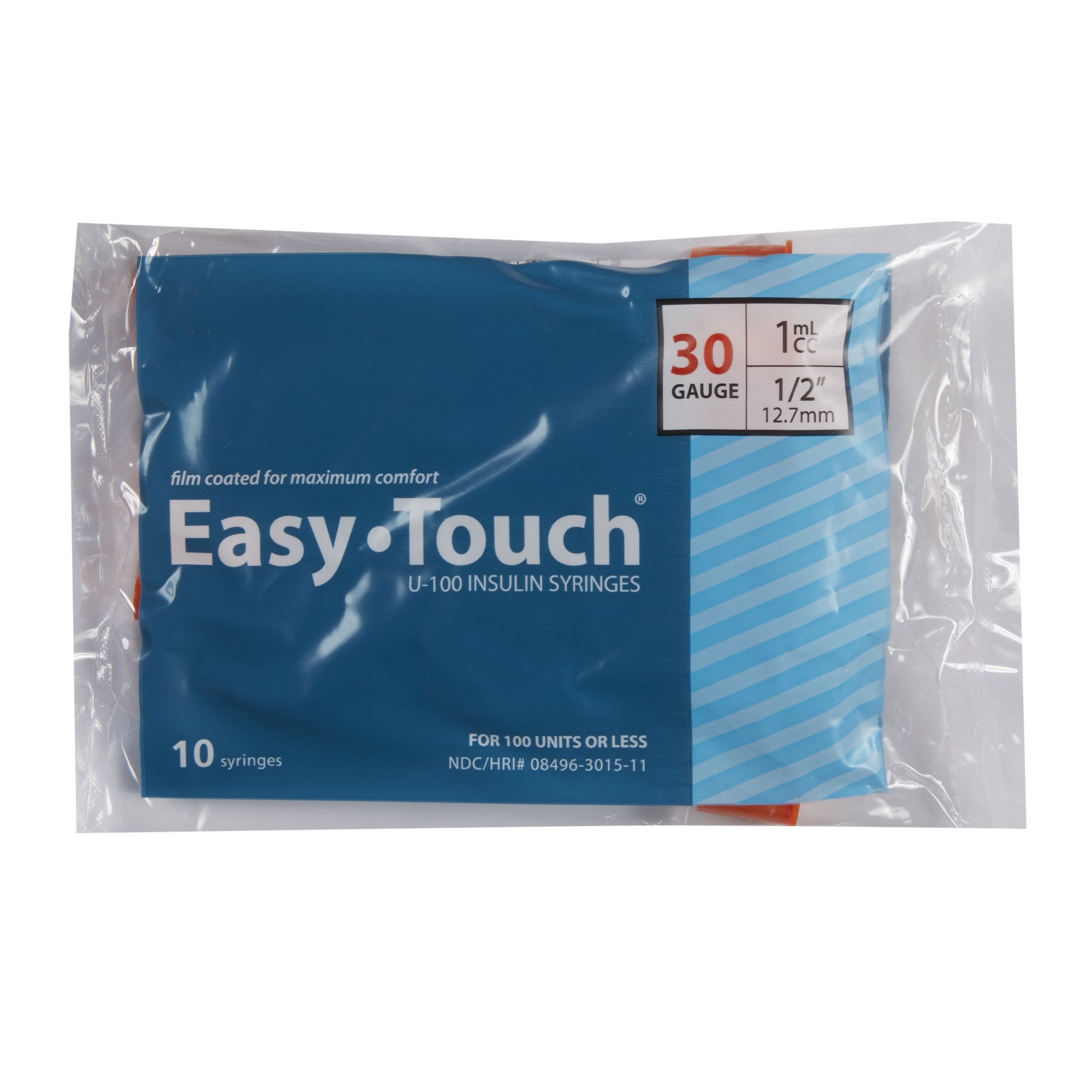 EasyTouch Insulin Syringe 30G x 1/2" Needle Length, 1cc Volume