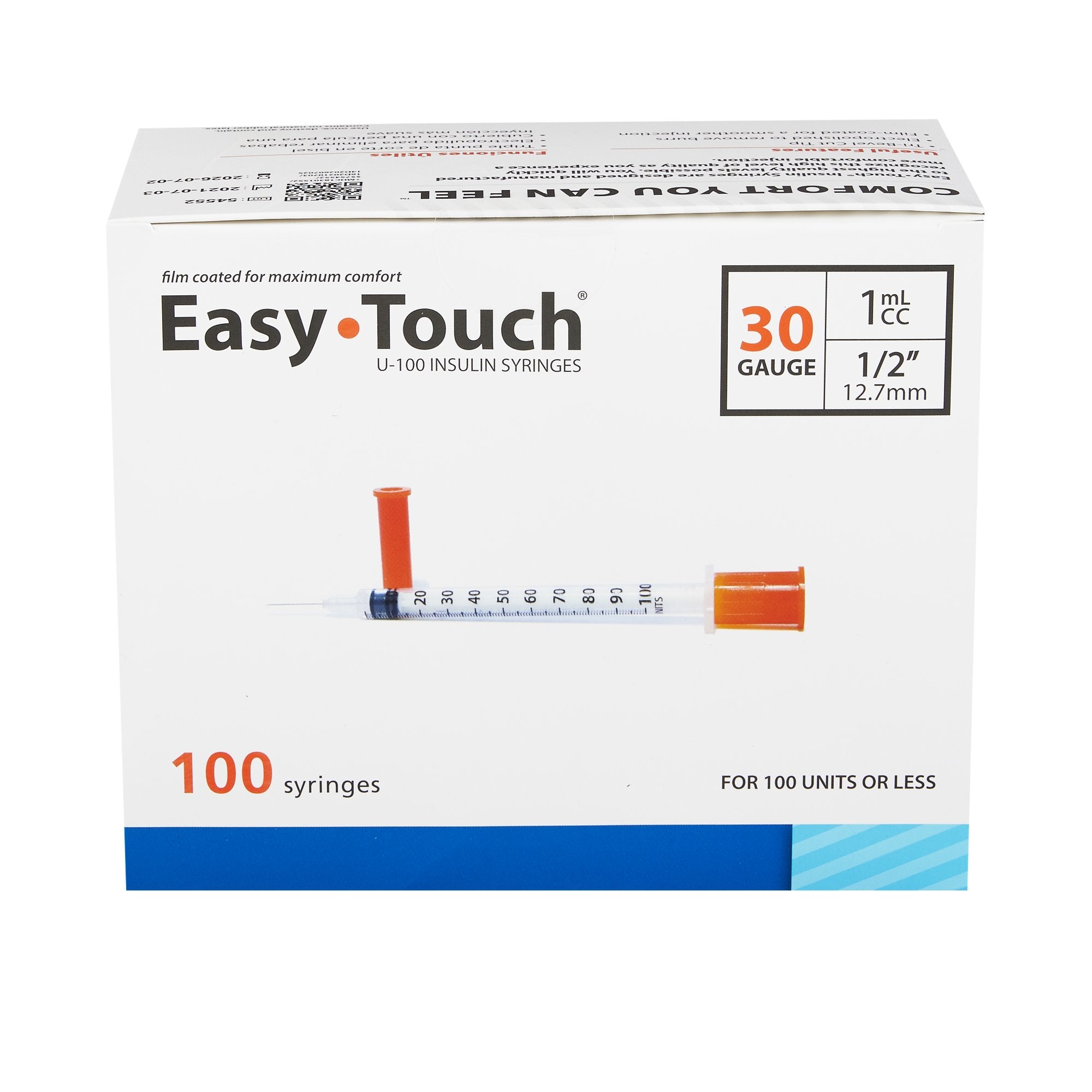 EasyTouch Insulin Syringe 30G x 1/2" Needle Length, 1cc Volume