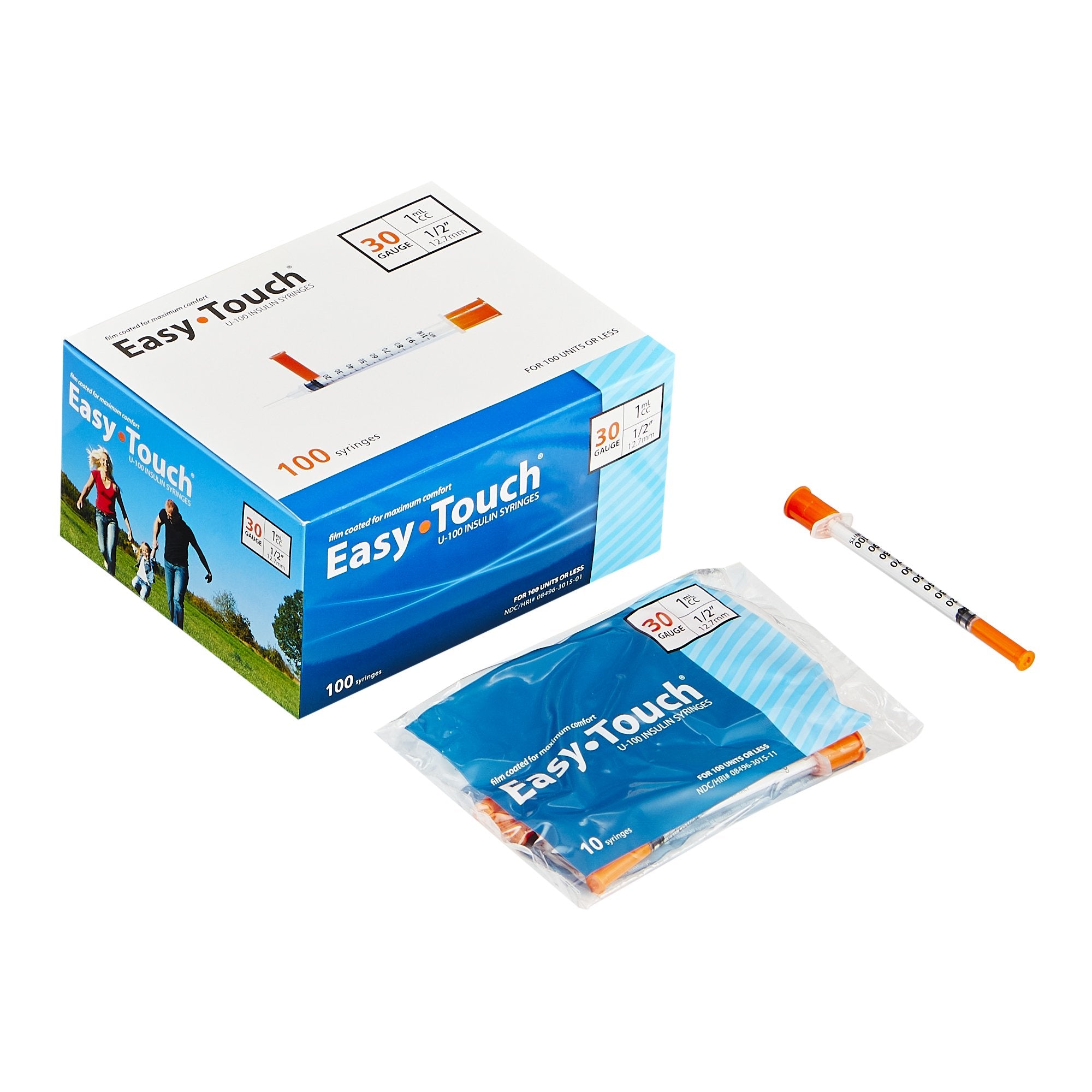 EasyTouch Insulin Syringe 30G x 1/2" Needle Length, 1cc Volume