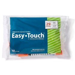 EasyTouch Insulin Syringe 29G x 1/2" Needle Length, 1cc Volume