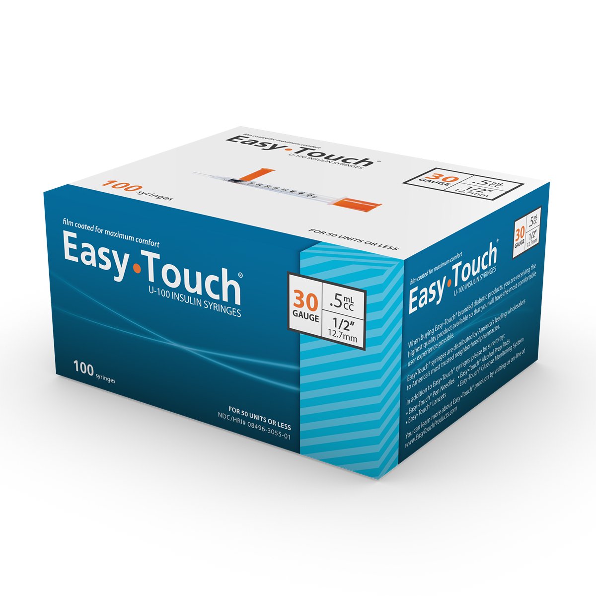 EasyTouch Insulin Syringe 30G x 1/2" Needle Length, 1/2cc Volume