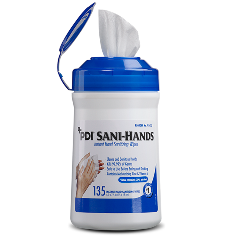 PDI SaniHands ALC Antimicrobial Alcohol Gel Hand Wipes, 135 Count Canister – Kills 99.99% Germs, Moisturizing Formula for Healthcare & Home Use