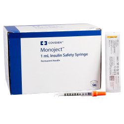 Monoject Insulin Safety Syringe with 29G x 1/2" L Needle and Accu-tip