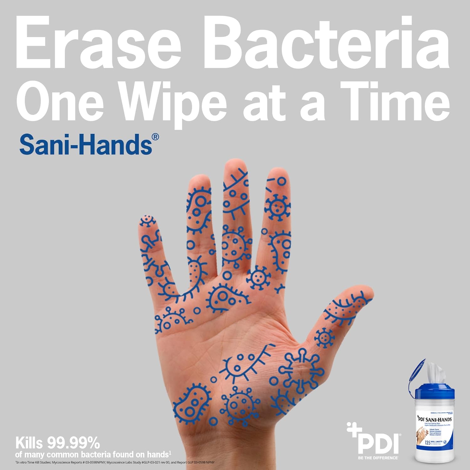 PDI SaniHands ALC Antimicrobial Alcohol Gel Hand Wipes, 135 Count Canister – Kills 99.99% Germs, Moisturizing Formula for Healthcare & Home Use