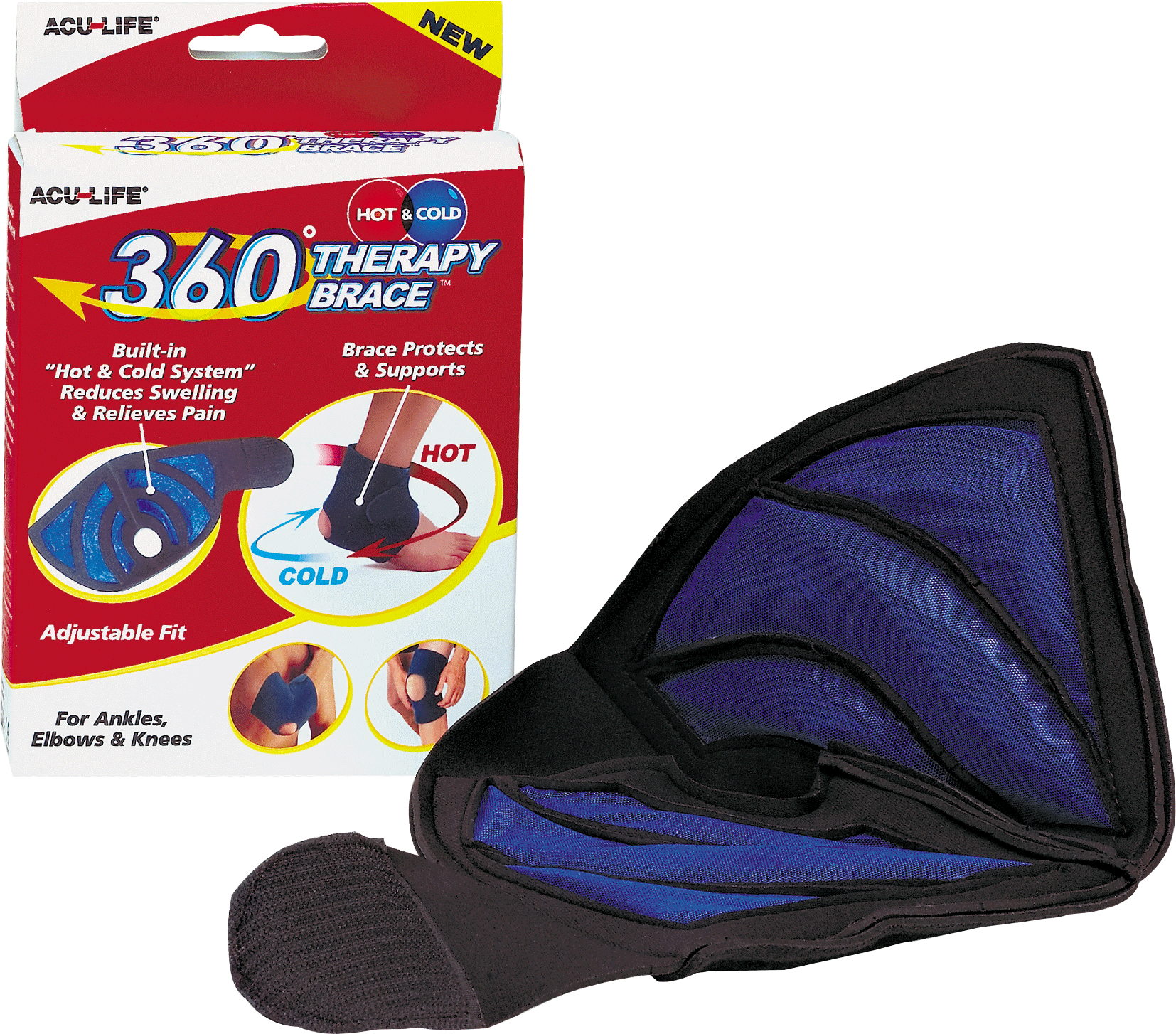 360 Hot and Cold Therapy Ankle/Knee/Elbow Brace, Black 1 Each