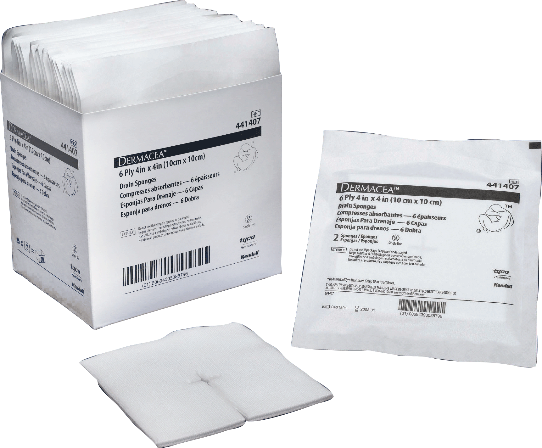 Dermacea Non-Woven Drain Sponge, Sterile 2's, 4" x 4", 6 ply