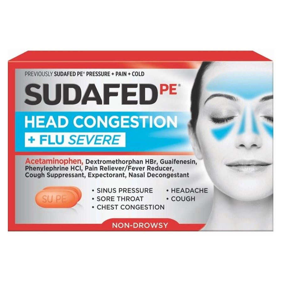 Sudafed PE Sinus Head Congestion + Flu Severe Non-Drowsy Tablets 24 ct 1 Each