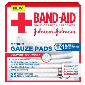 J & J Band-Aid First Aid Gauze Pads 3" x 3" 25 CT 25 Box