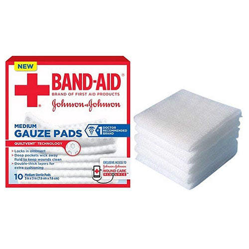 J & J Band-Aid First Aid Gauze Pads 3" x 3" 10 CT 10 Box