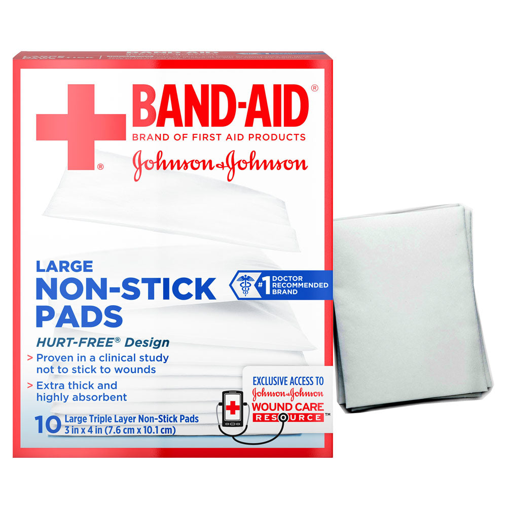 J & J Band-Aid First Aid Non-Stick Pads, Large, 3" x 4", 10 ct. 10 Box