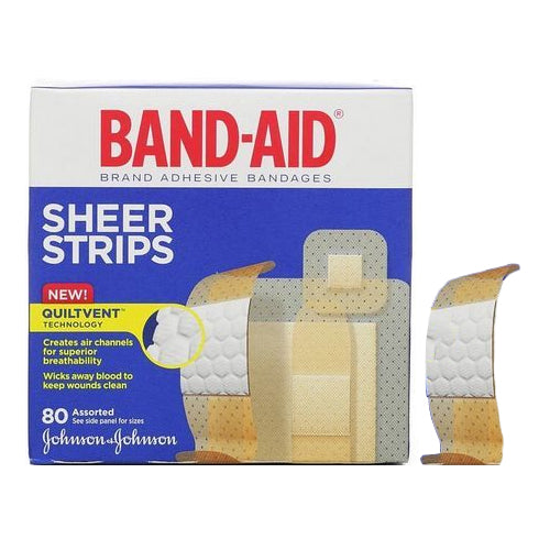 Band-Aid Sheer Strip Adhesive Bandage, Assorted 80 Count 80 Box