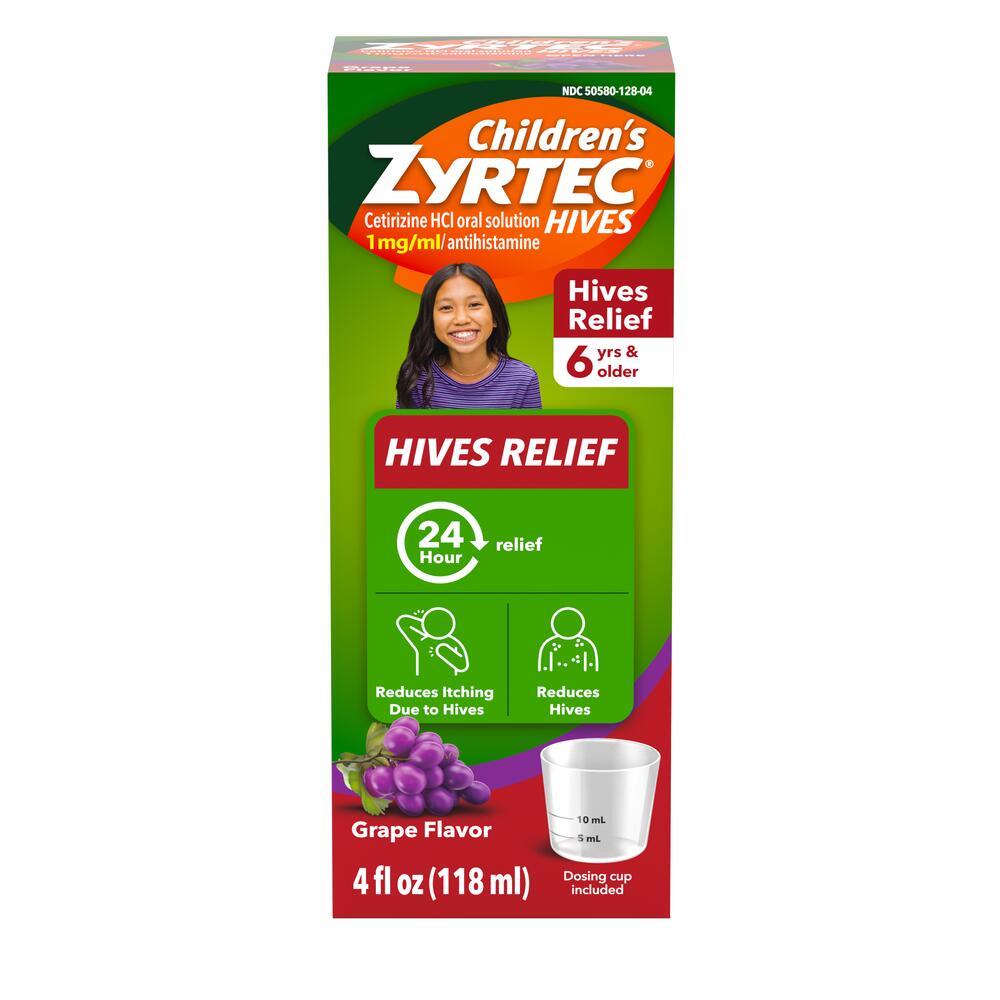 Children's Zyrtec Hives Relief Dye-Free, Sugar-Free, Liquid Grape, 4 oz 1 Each