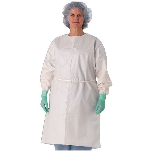 Isolation Gown, Poly-Coated with Cuff, Impervious, Full Back, White, Universal 1 Each
