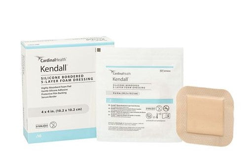 Cardinal Health Kendall Silicone Bordered 5-Layer Foam Dressing, 4" x 4"