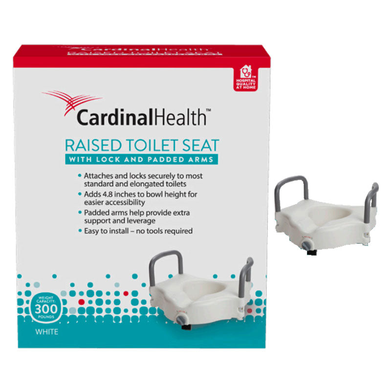Raised Toilet Seat with Lock & Padded Arms, Retail Package 1 Each