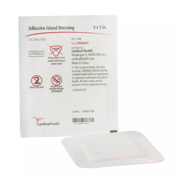 Cardinal Health Adhesive Island Dressing, Sterile, 4" x 5" (2" x 2.8" Pad)