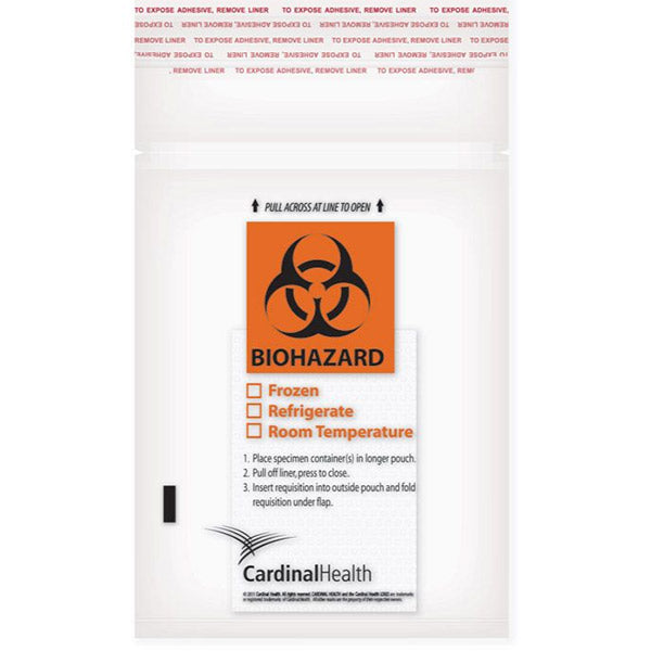 Cardinal Health Zip Closure Specimen Transport Bag with Biohazard Logo, Clear, Large, 12" x 15"