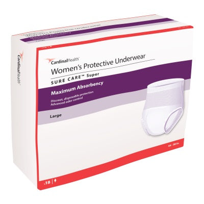 Cardinal Health, Women's Protective Underwear, Sure Care Super, Large, 45"-58" 18 Pack