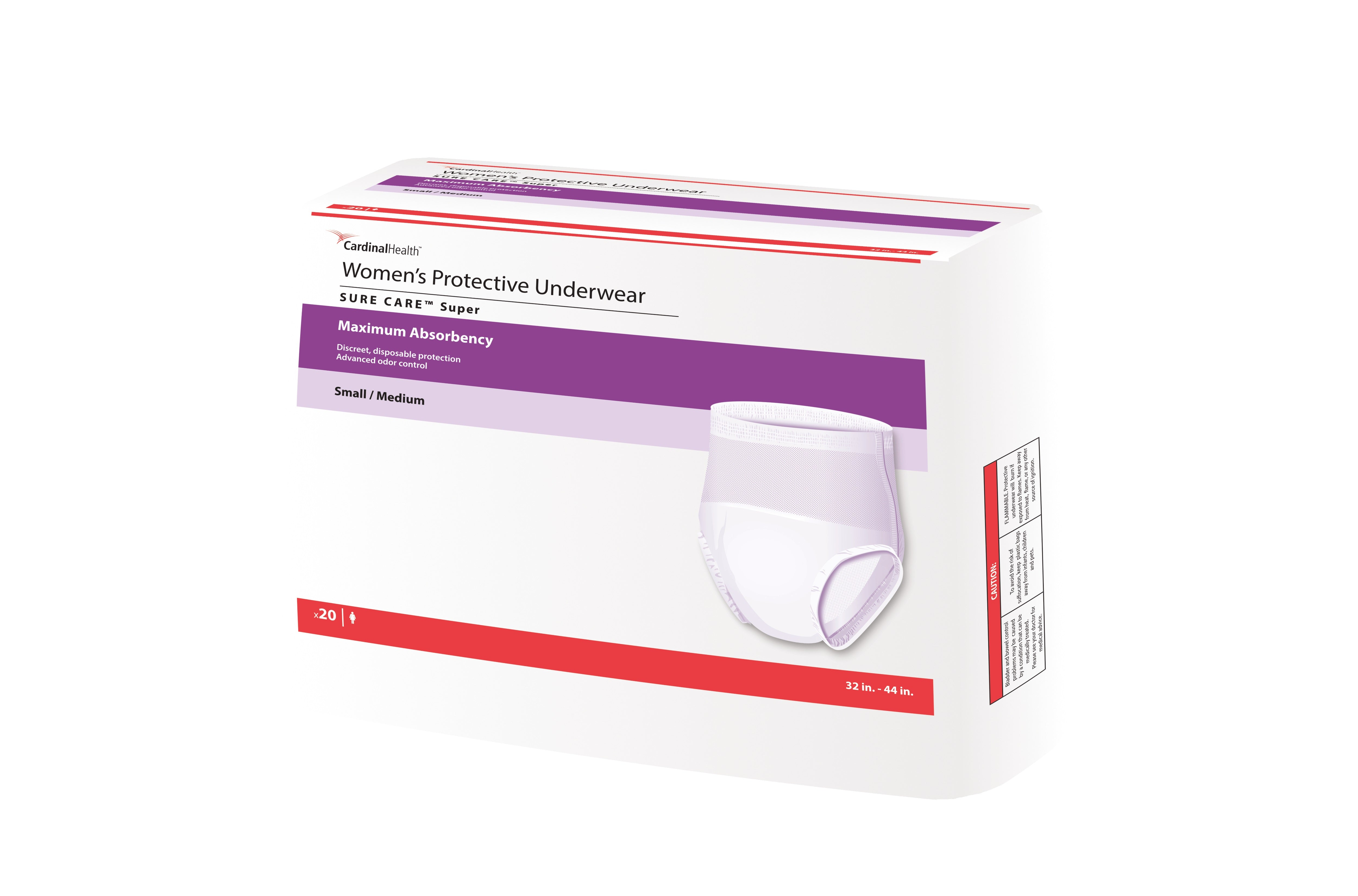 Cardinal Health, Women's Protective Underwear, Sure Care Super, Small/Medium, 32" - 44" 20 Pack