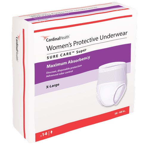 Cardinal Health, Women's Protective Underwear, Sure Care Super, X-Large, 58" - 68" 14 Pack