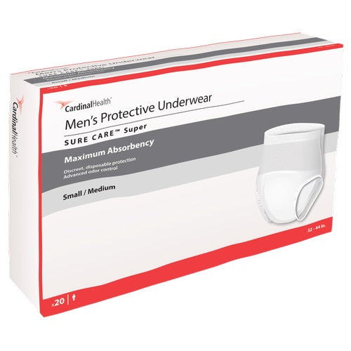 Cardinal Health, Men's Protective Underwear, Sure Care Super, Small/Medium, 32" - 44" 20 Pack