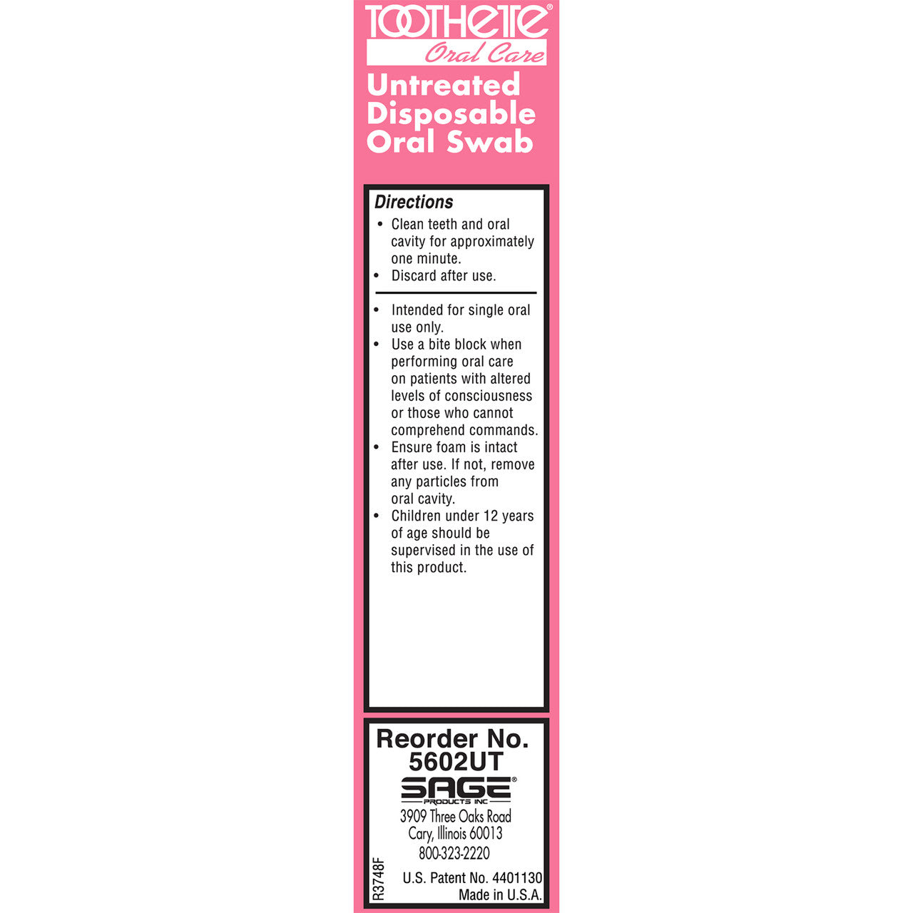Toothette Untreated Oral Swab, 5.3"