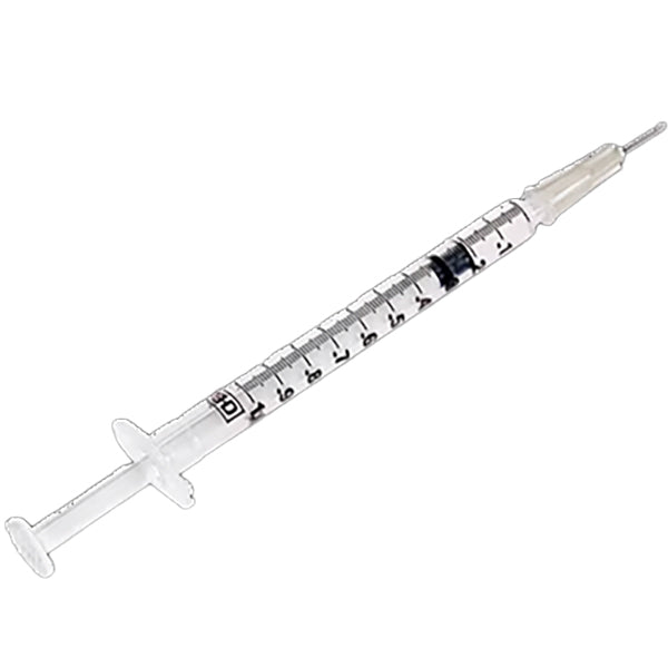 Syringe 1mL S/T with Needle, 27 x3/8 IB 100 Box