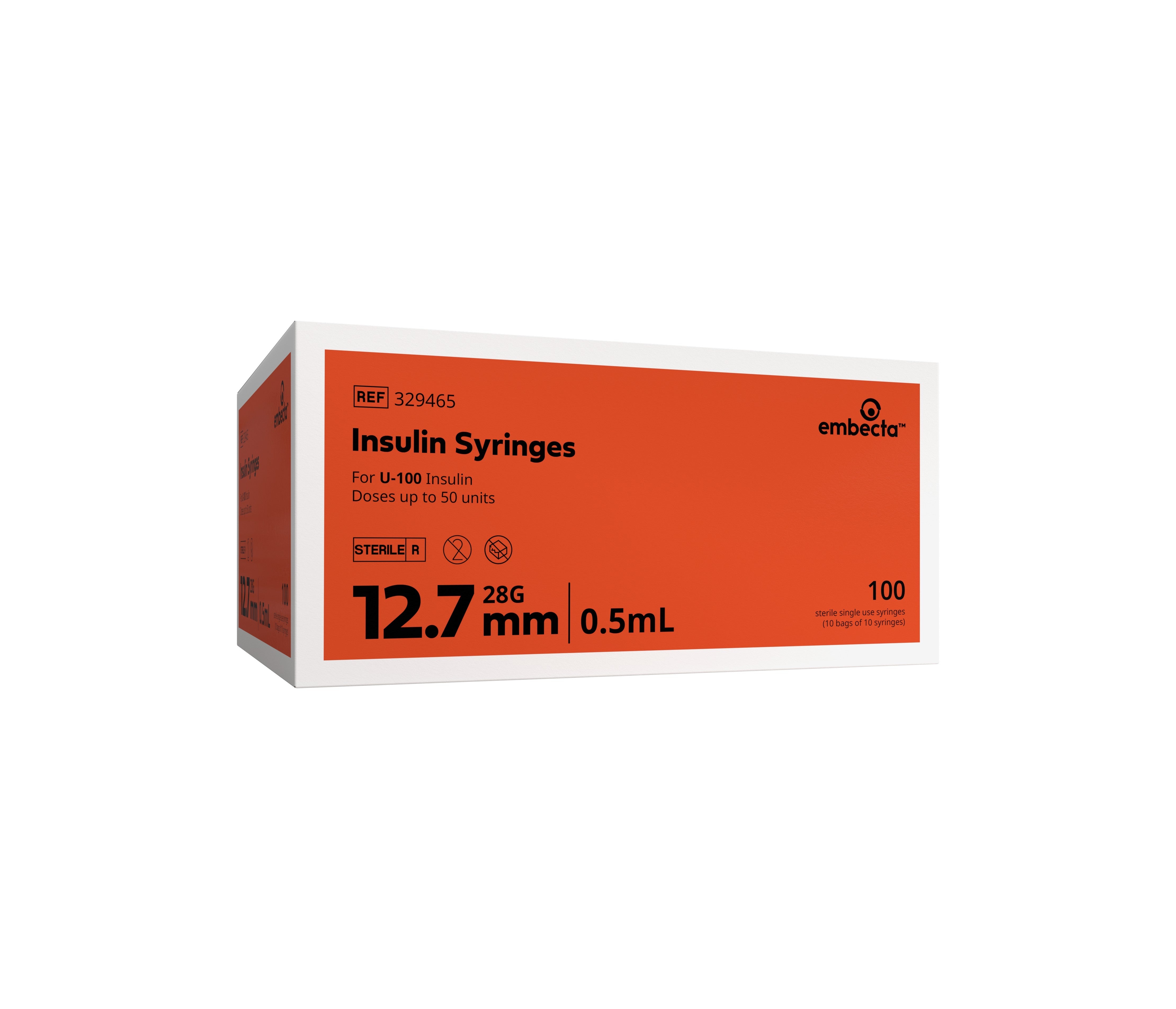 Lo-Dose Insulin Syringe with Micro-Fine IV Needle 28G x 1/2", 1/2 mL (100 count) 100 Box