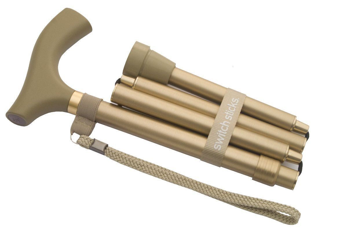 Switch Sticks Designer Walking Stick Cane, Folding, Adjustable, Gold 1 Each
