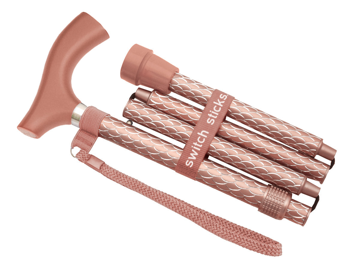 Switch Sticks Designer Walking Stick Cane, Folding, Adjustable, Engraved Rose Gold 1 Each