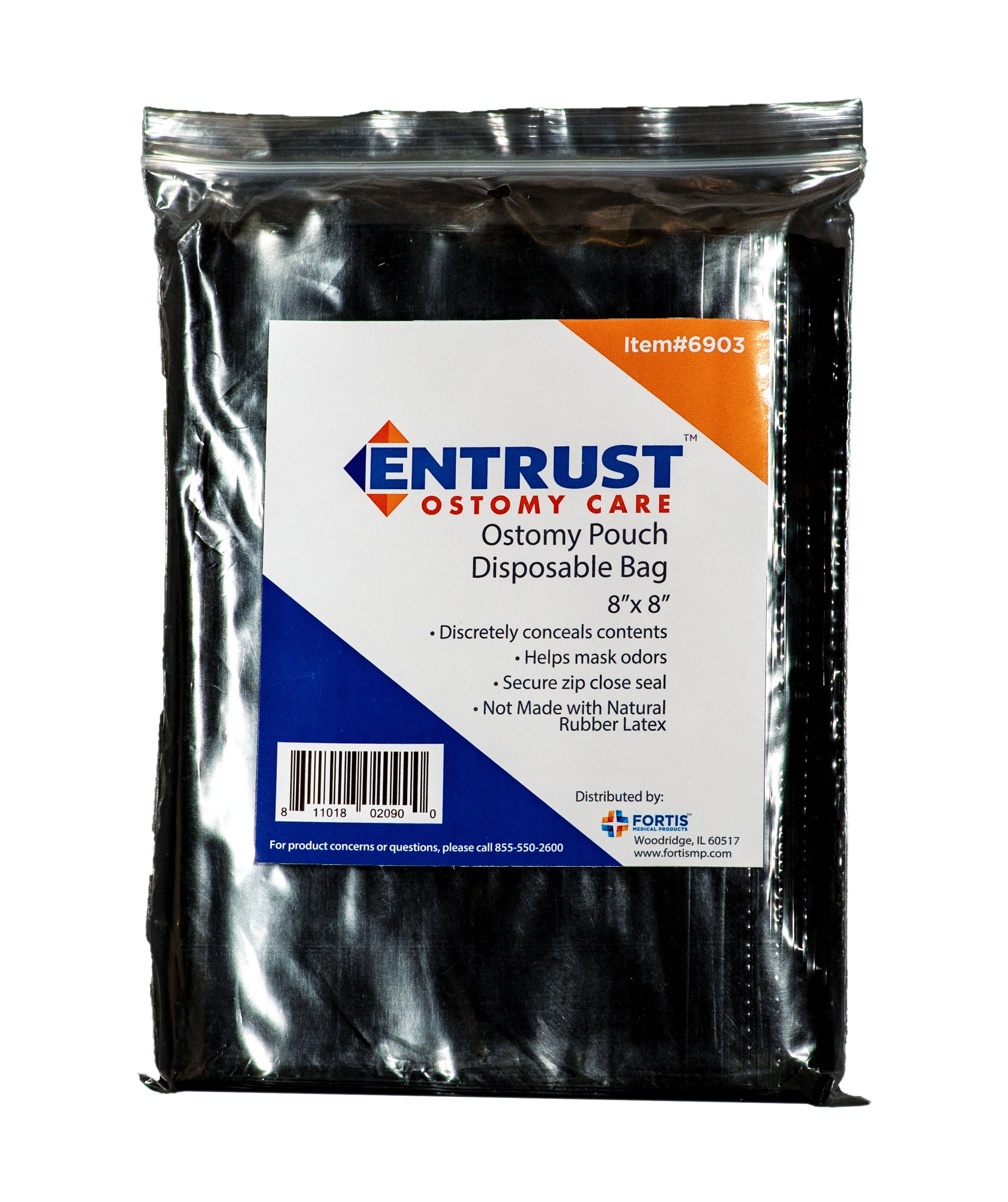 Entrust Ostomy Pouch Disposable Bag, 8" x 8" 60 Pack