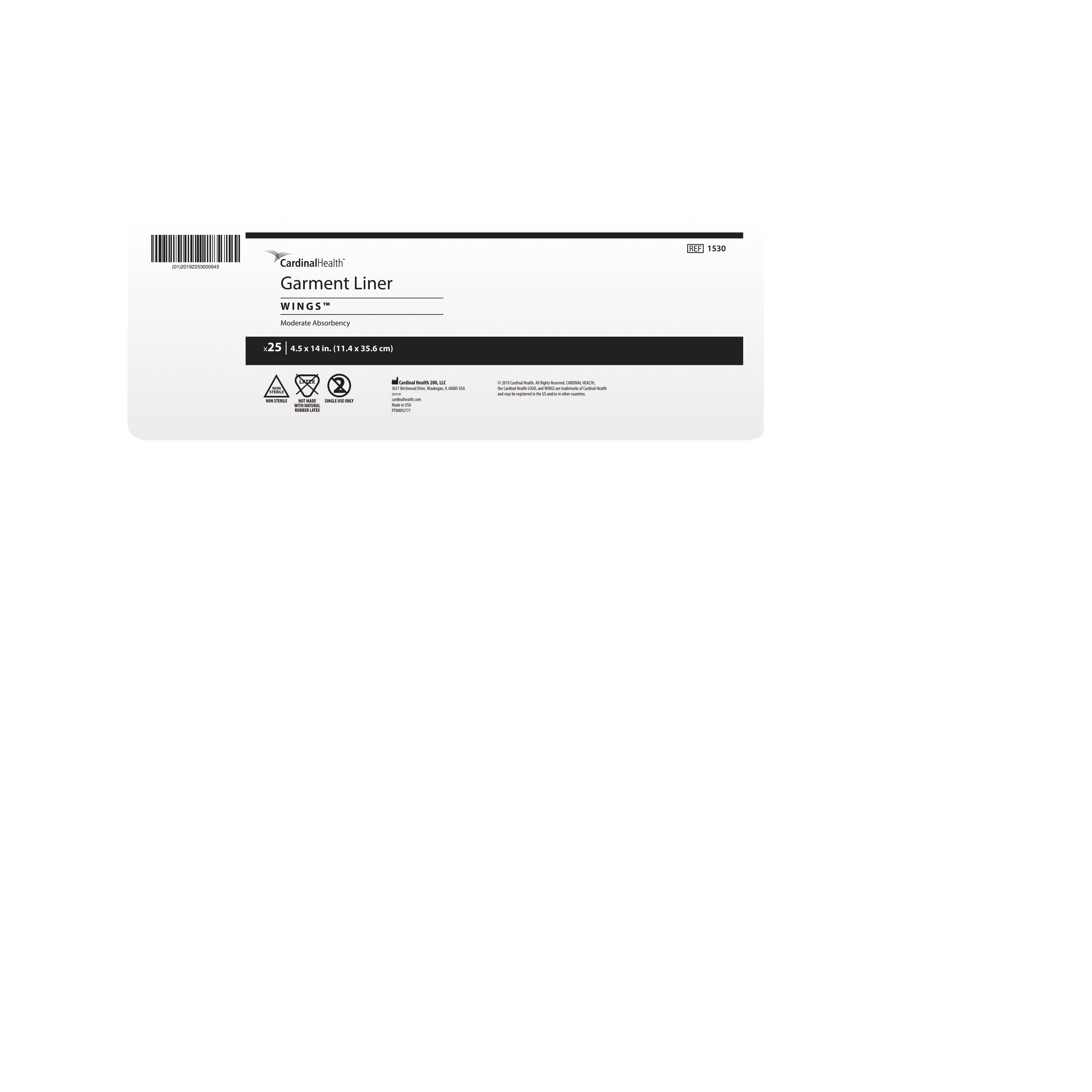 Cardinal Health, Garment Liner, Wings, Small, 4.5" x 14" 25 Pack