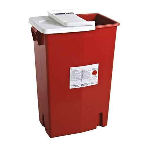 Multi-purpose Sharps Container SharpSafety, 1-Piece, 18 Gallon, Red Base with Hinged Lid 1 Each