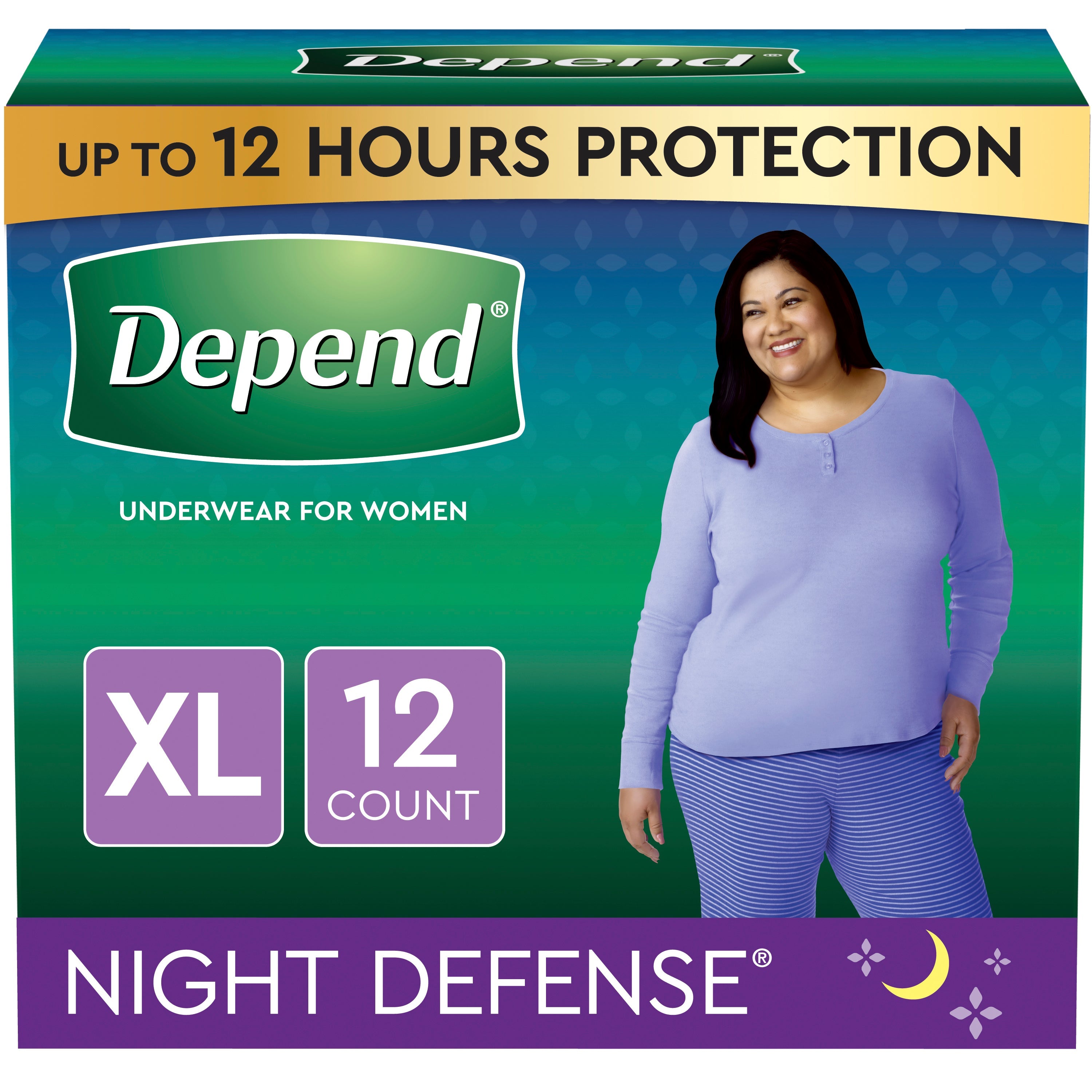 Depend Underwear Overnight Absorbency X-Large For Women, Waist 45-54" 12 Pack