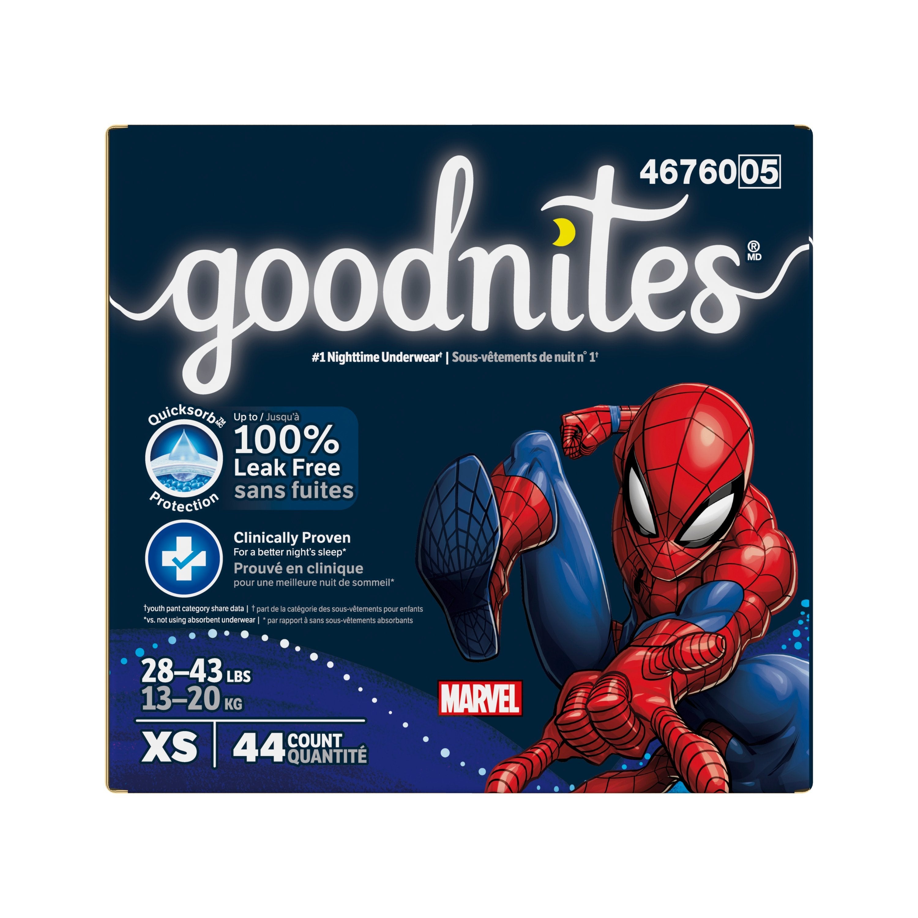 Goodnites Youth Pants for Boys X-Small, Giga Pack 44 Case
