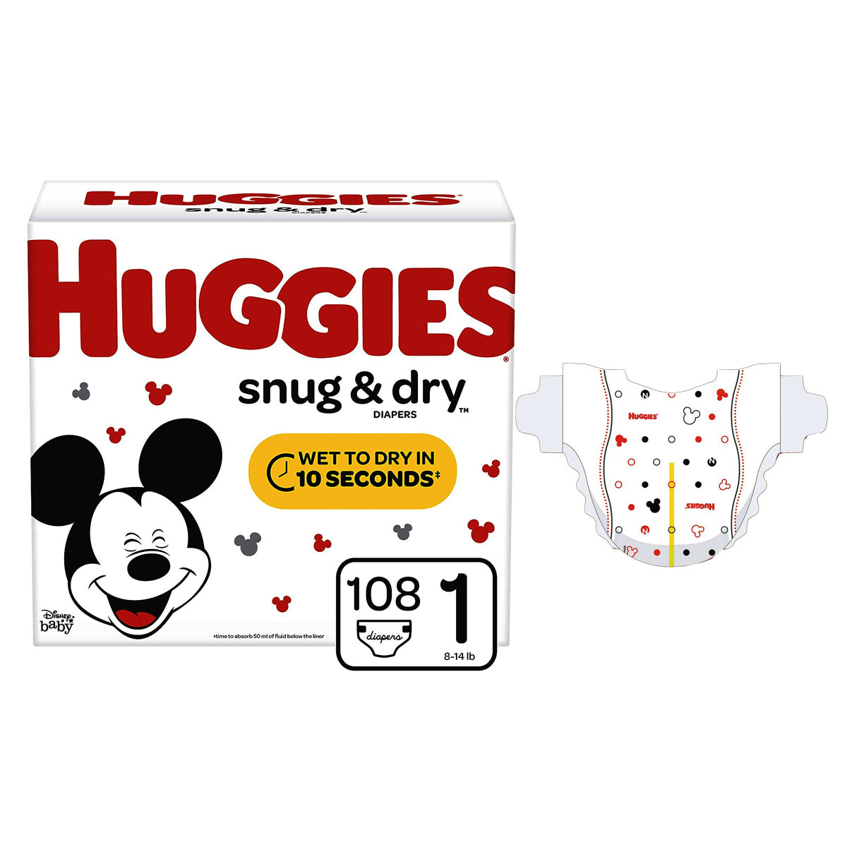 HUGGIES Snug and Dry Diapers, Size 1, BIG Pack, 108 Count 108 Case