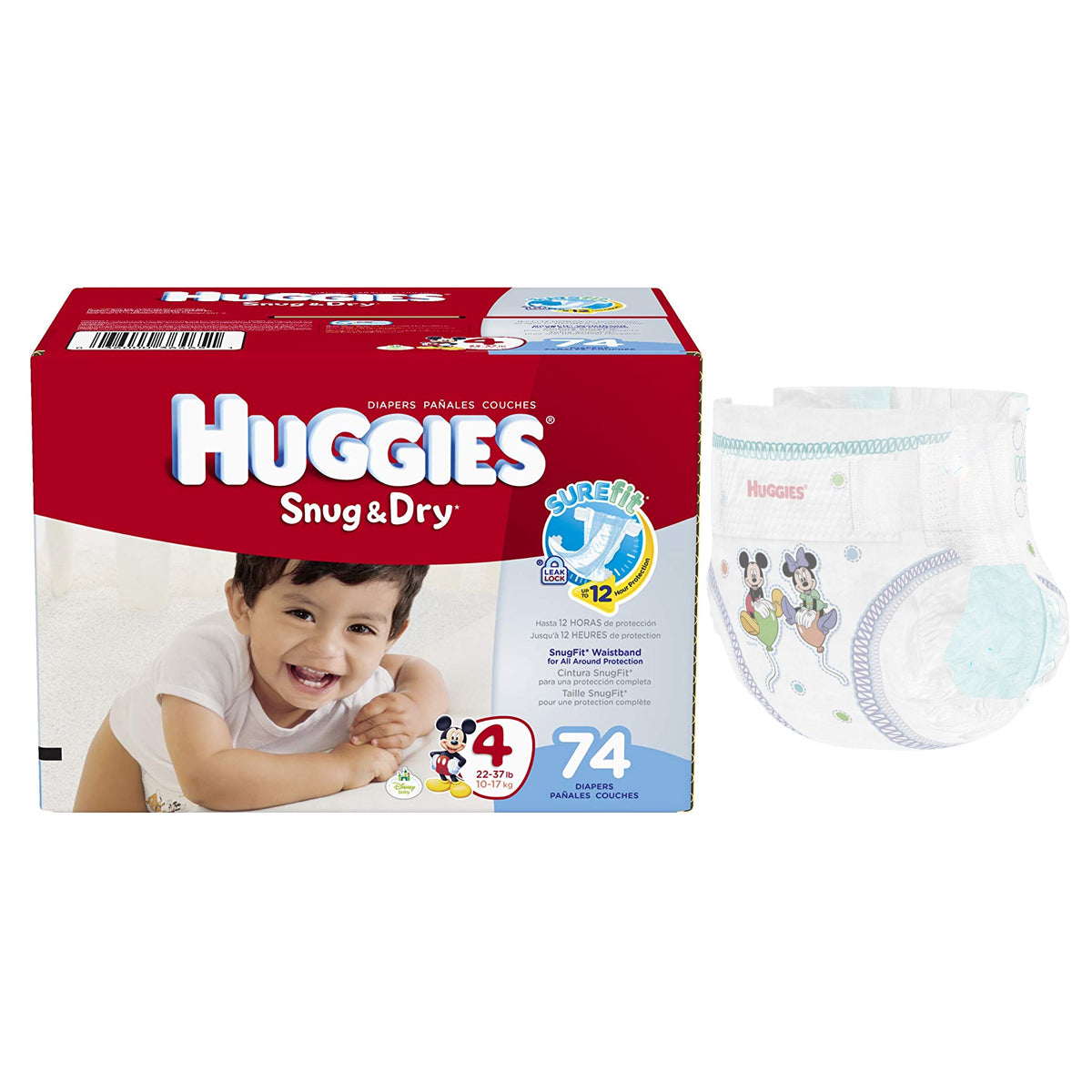 HUGGIES Snug and Dry Diapers, Size 4, BIG Pack, 74 Count 74 Case