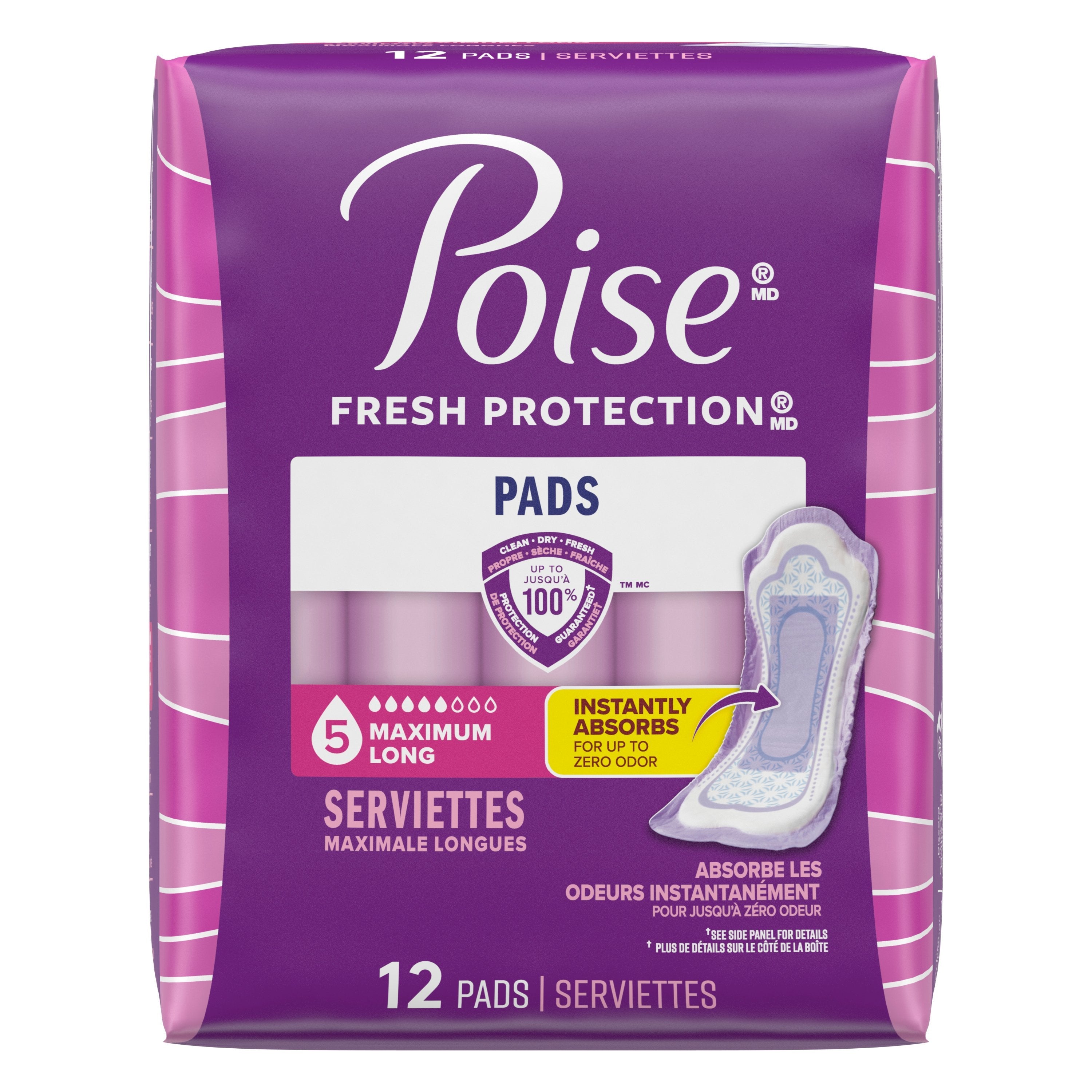 Poise Maximum Long Pads, 14.06" Long 12 Pack
