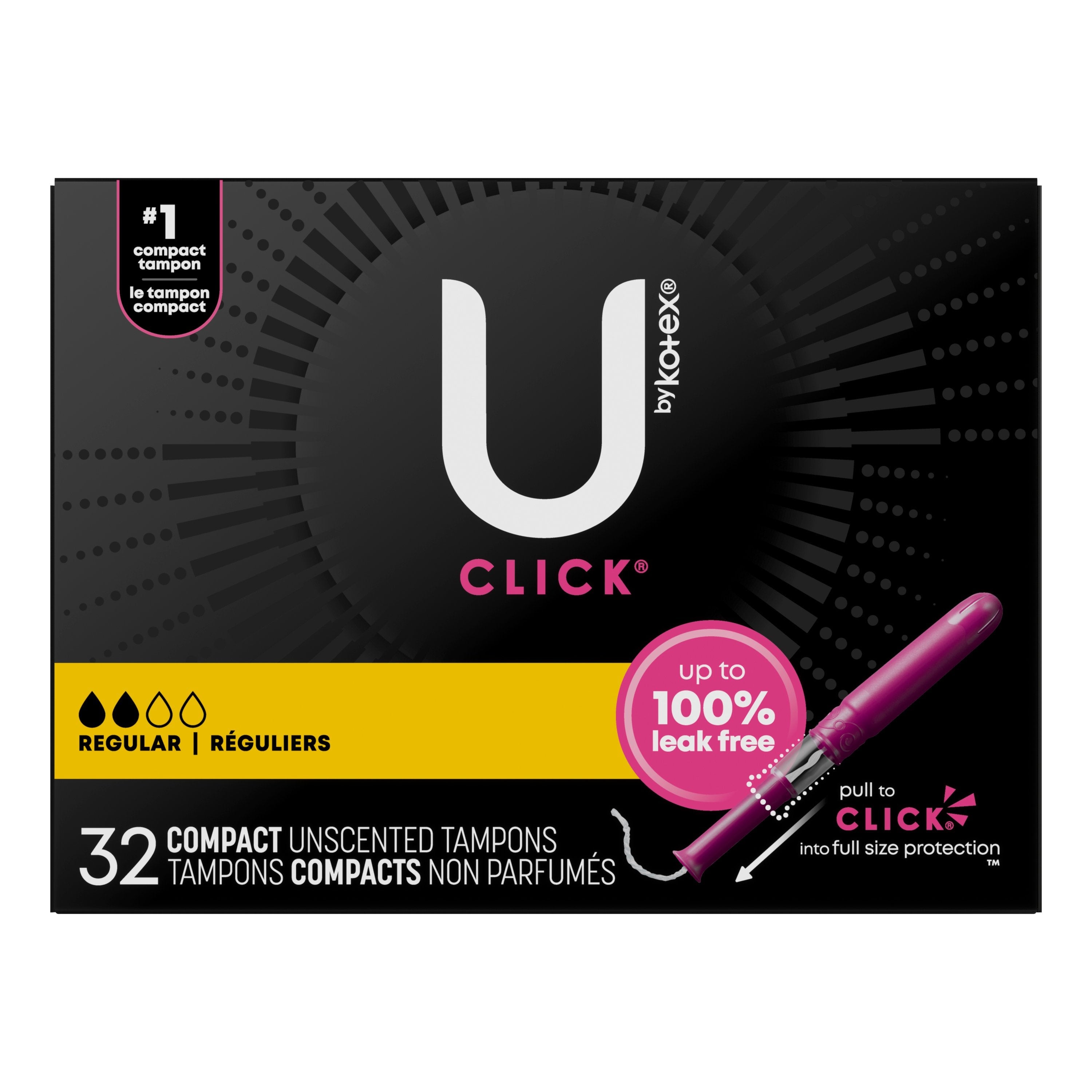 U by Kotex Supreme Premium Compact Tampons, Regular, 32 ct, Replaces Item 6951572 32 Box