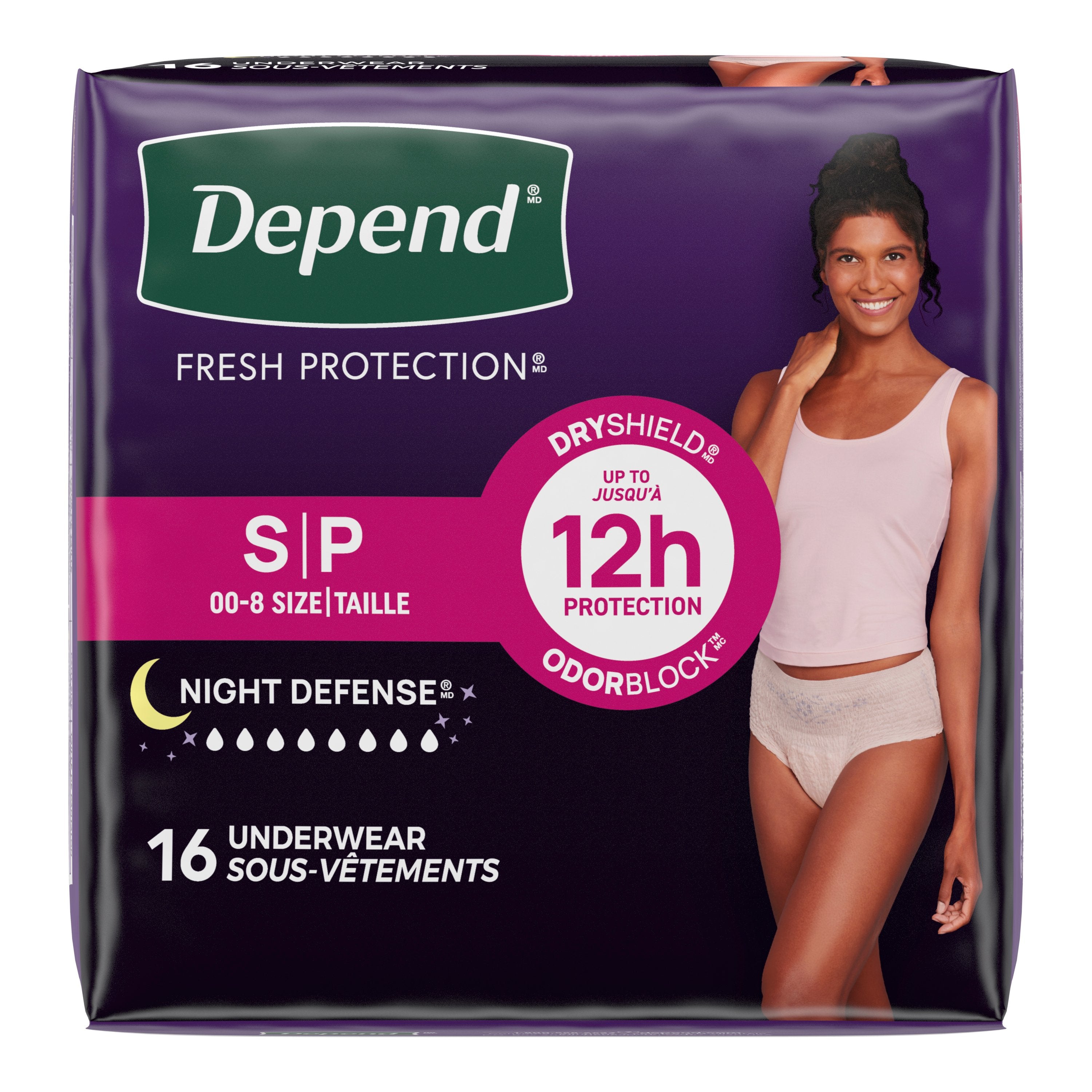 Depend Night Defense Underwear For Women, Overnight Absorbency, Blush, Small, 24" - 30" Waist. REPLACES 6947917 16 Pack