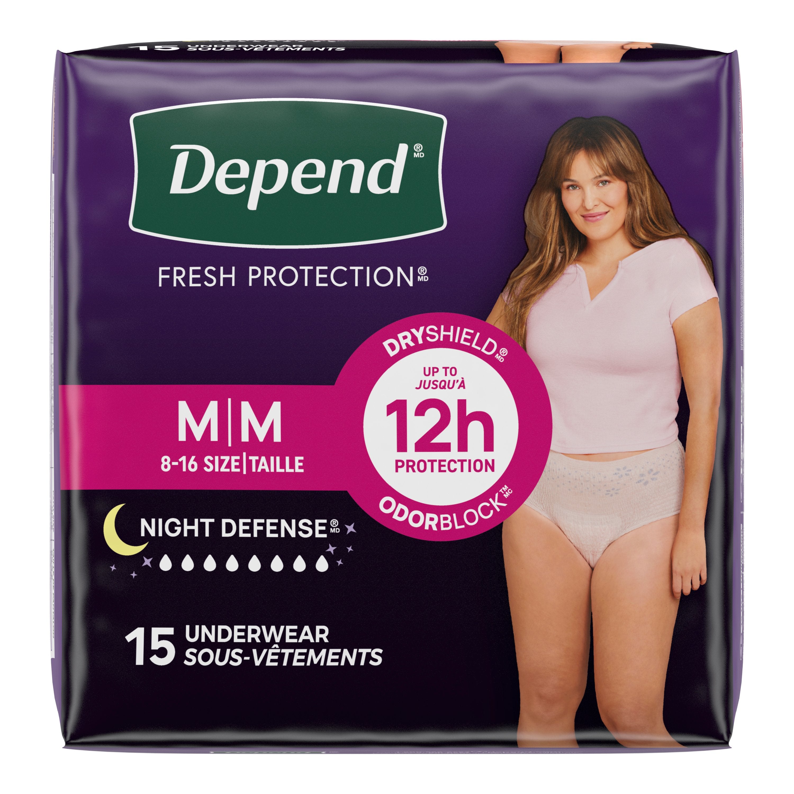 Depend Night Defense Underwear For Women, Overnight Absorbency, Blush, Medium, 31" - 37" Waist. REPLACES 6947918 15 Pack