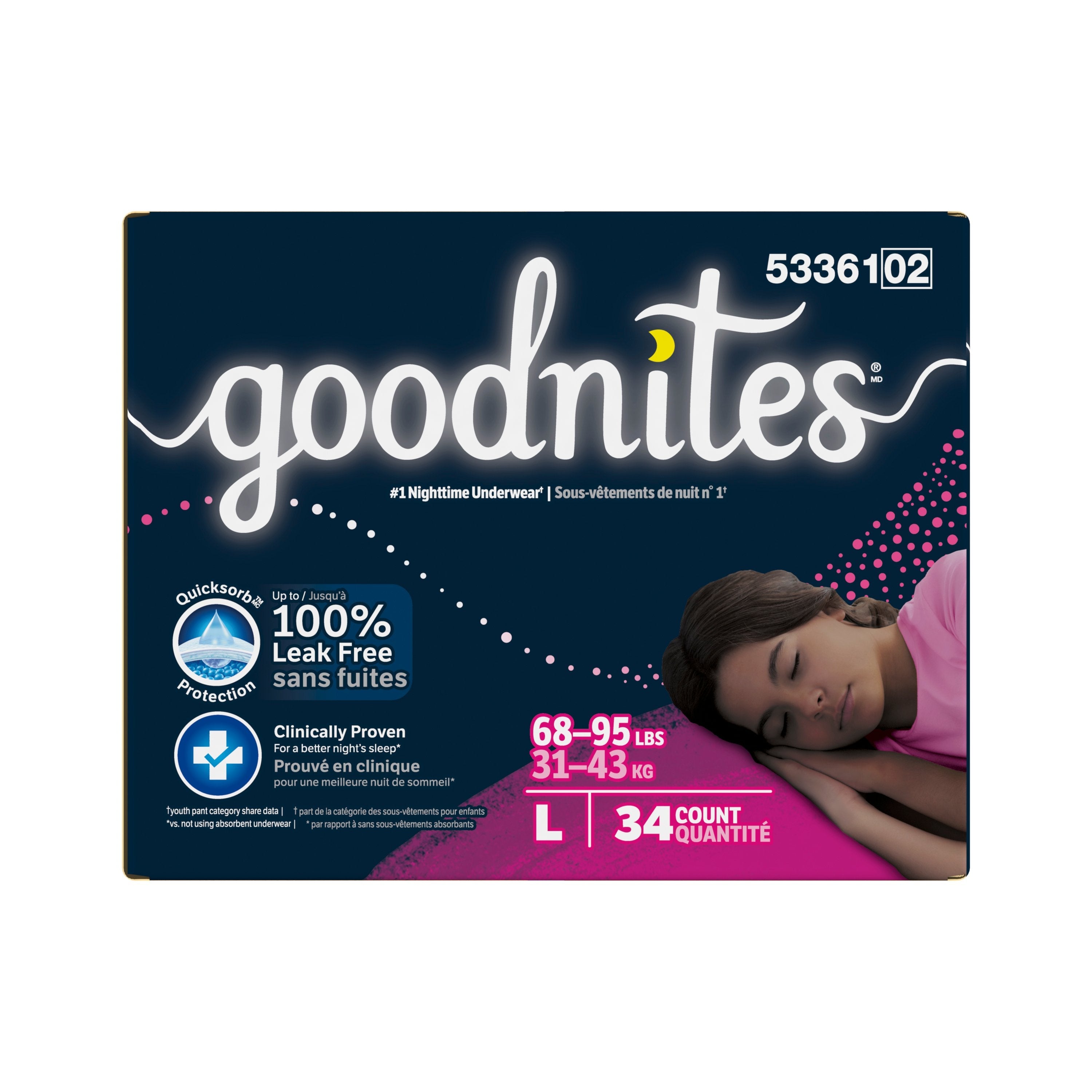 Goodnites Youth Pants for Girls, Large, Giga Pack, Replaces Item 6940534 34 Case