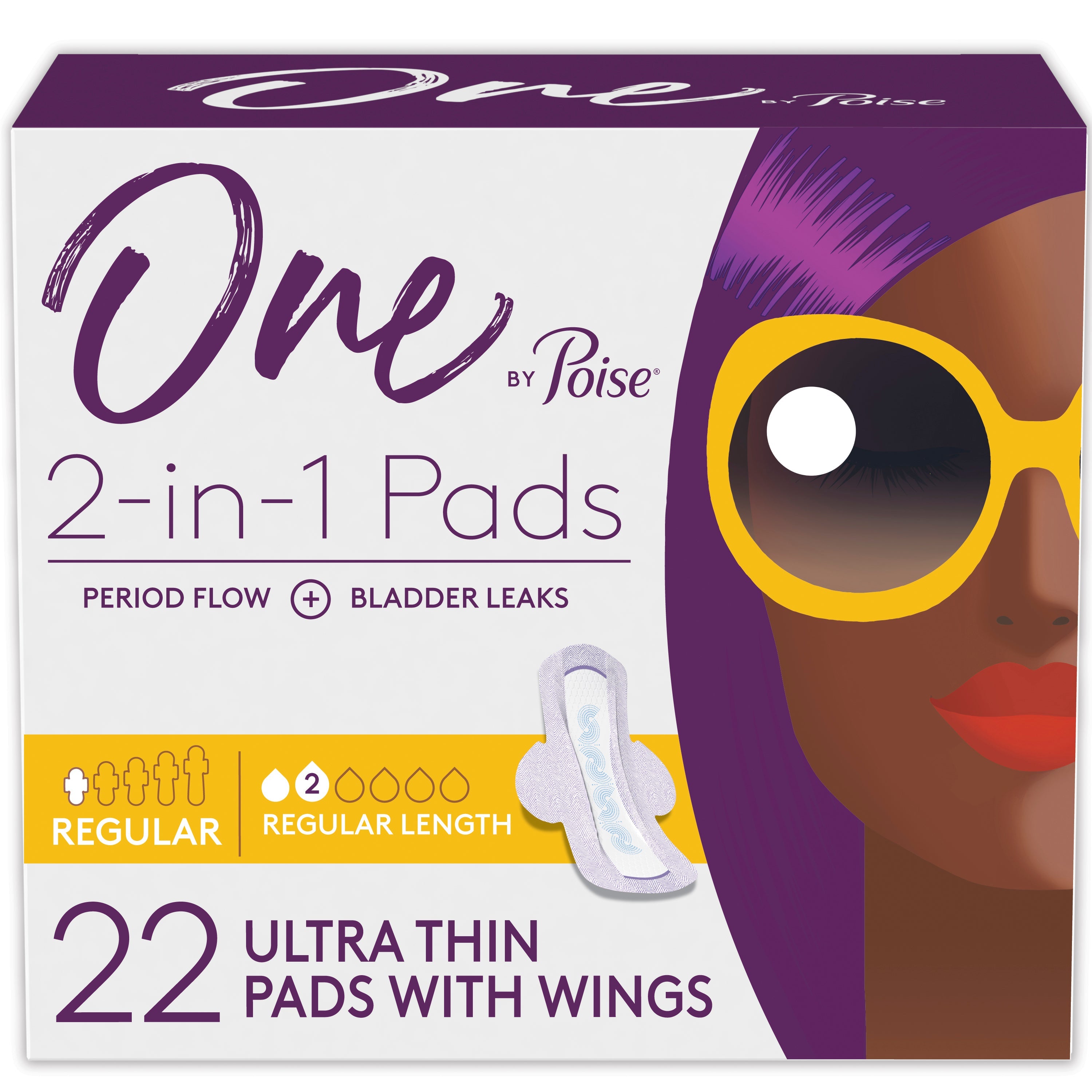 One by Poise Supreme Ultrathin Regular Wing Pad, 22 ct 22 Pack