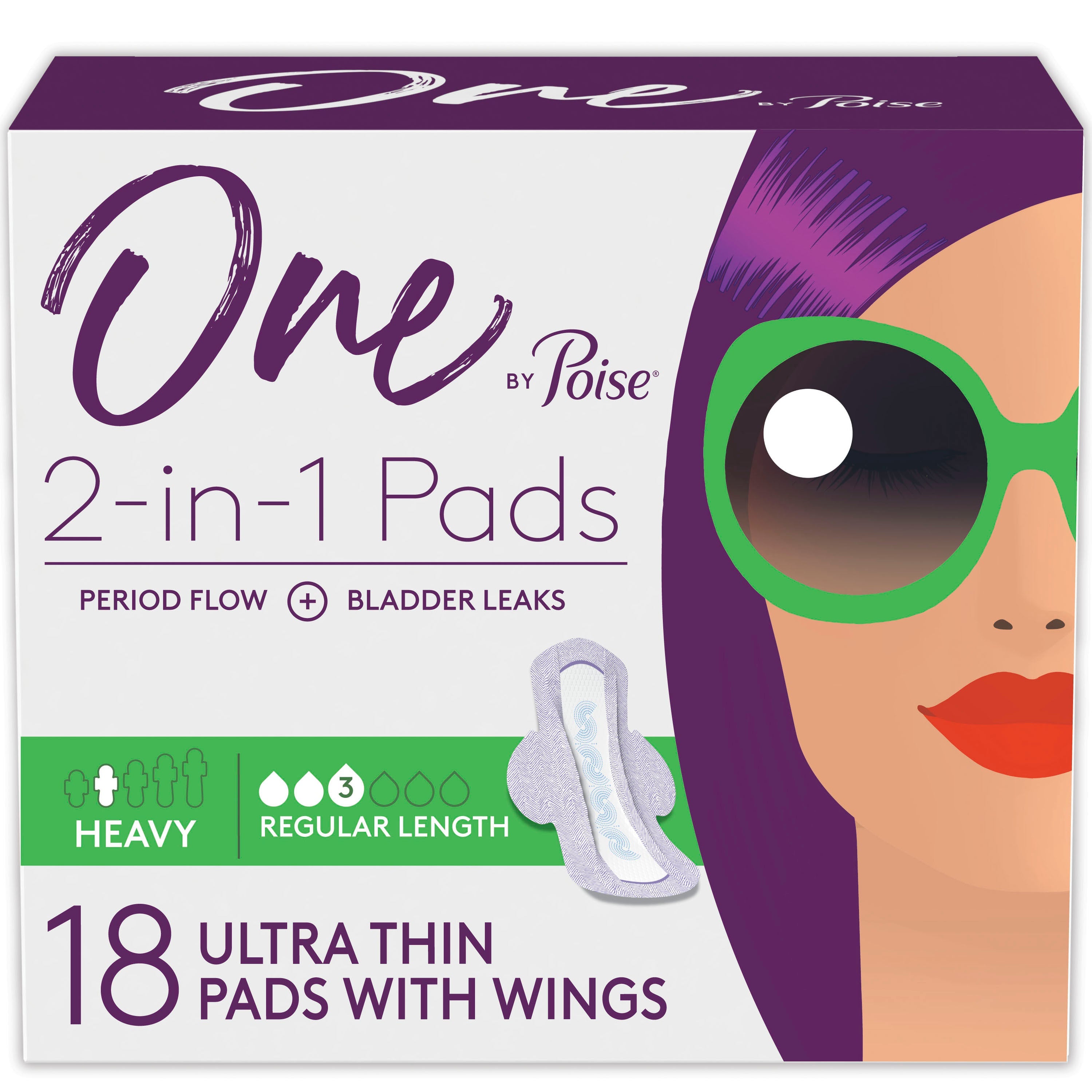 One by Poise Supreme Ultrathin Heavy Wing Pad, 18 ct 18 Pack