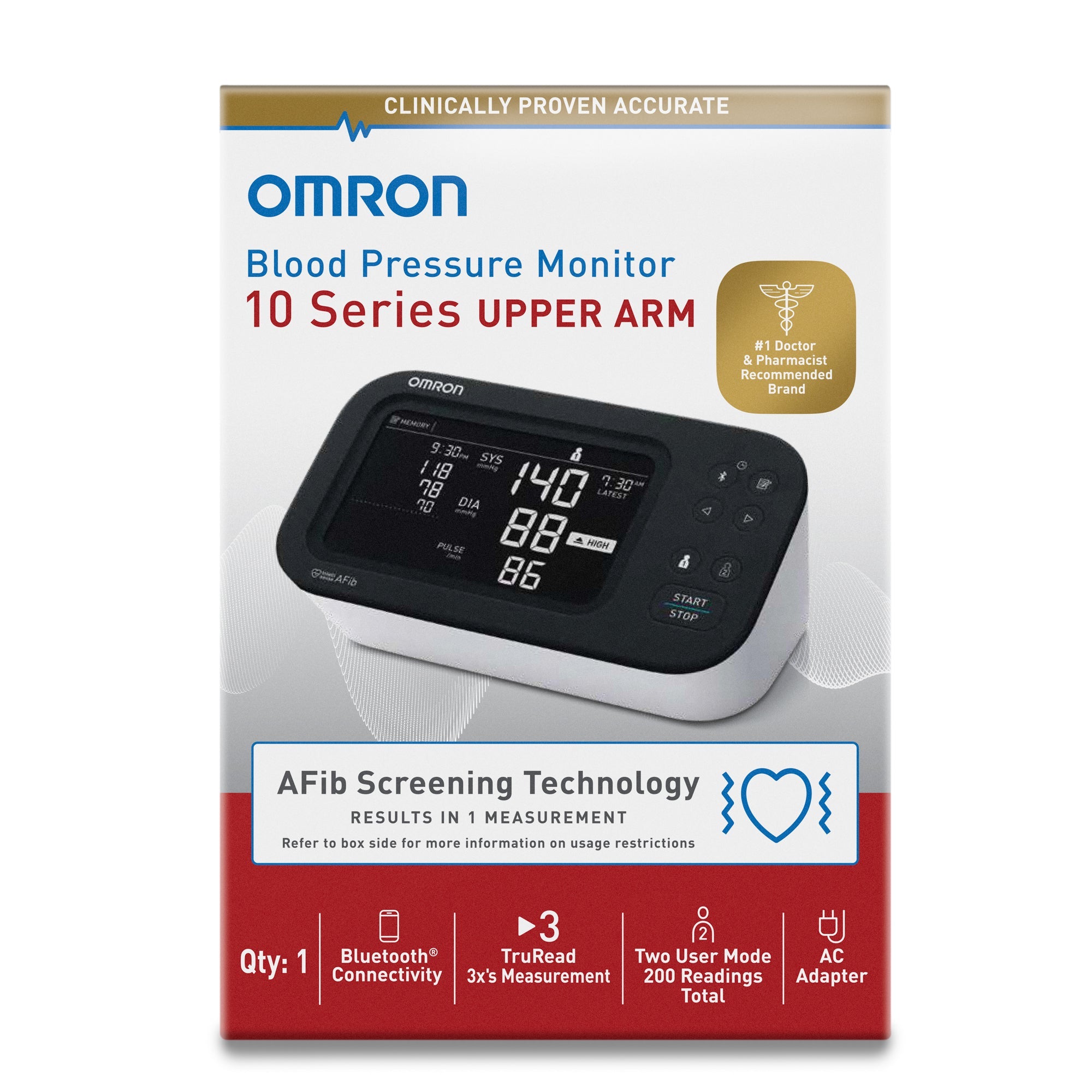 OMRON 10-Series Upper Arm Blood Pressure Monitor, Connected, with AC Adapter