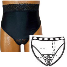 OPTIONS Ladies' Backless with Split-Lace Crotch and Built-In Barrier/Support, Black, Left-Side Stoma, X-Large 10, Hips 45" - 47" 1 Each