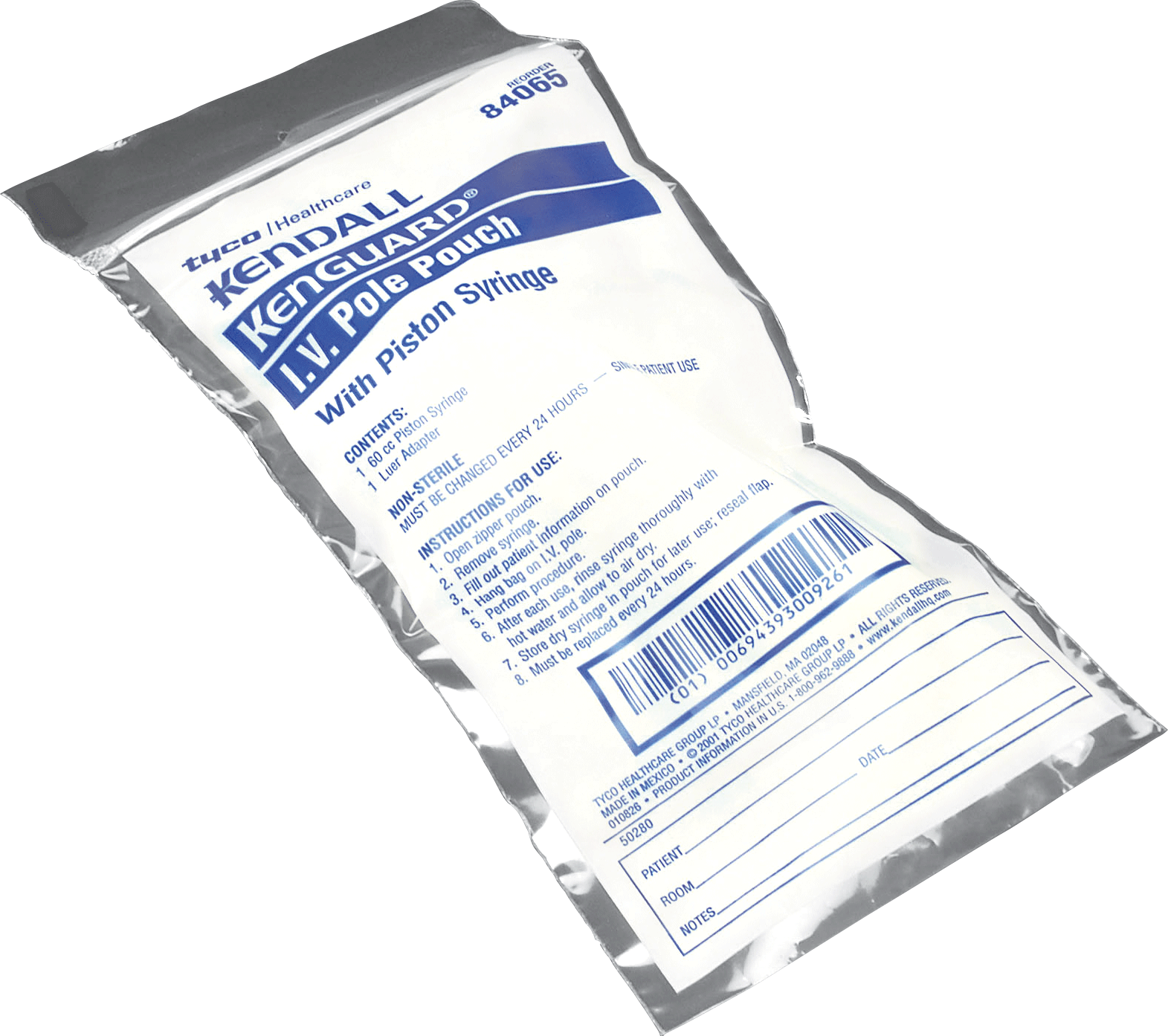Kangaroo I.V. Pole Pouch with 60-cc Flat-Top Syringe 1 Each