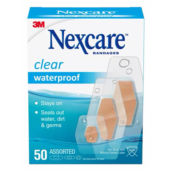 Nexcare Waterproof Bandage Assorted, Clear 50 Box