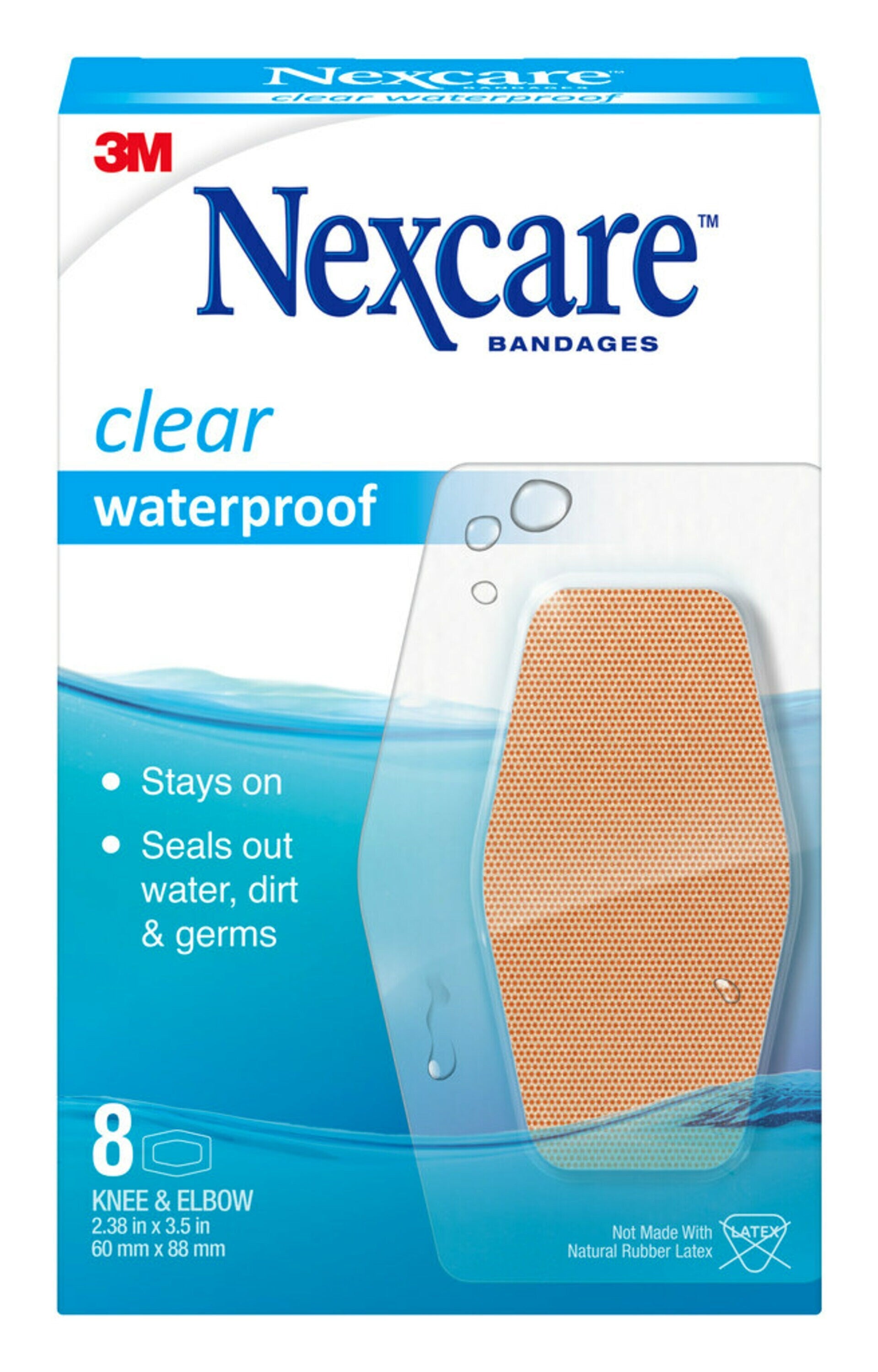 Nexcare Waterproof Bandage Knee and Elbow, Clear, 8 ct 8 Box